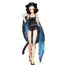 【夏夜】夏の夜の水着姿、黒猫装飾を添えて