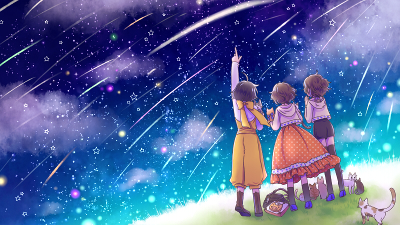 【ブライト】猫達と見上げる、夢寝子島のキラキラ流星群