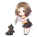 【記念イラスト】ＳＤ夏朝とレンズ猫　～あと数秒で猫じゃらし～