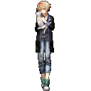 全身：私服、白黒猫と