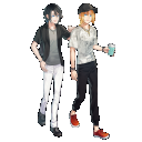 ２人で遊びに全身イラスト