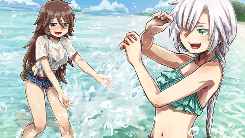 海ではしゃぐお嬢さん…達…？