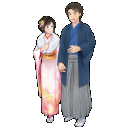 【お正月】晴れ着で歩幅合う二人