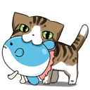 マンボウくんくわえられ置物（茶虎猫）