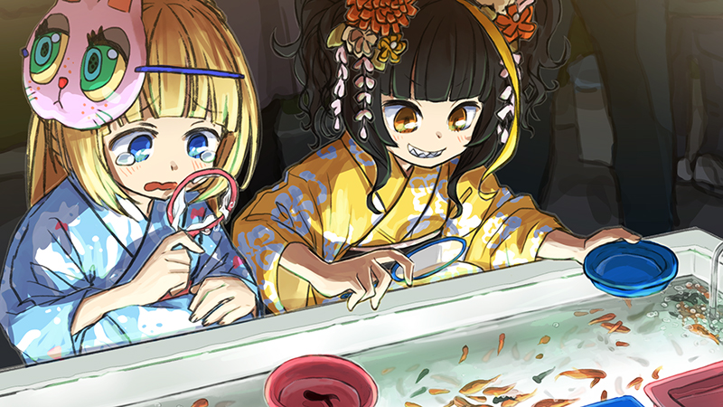 浴衣で金魚すくいです！