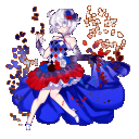 薔薇の花ドレス全身「赤、白、青、黒」