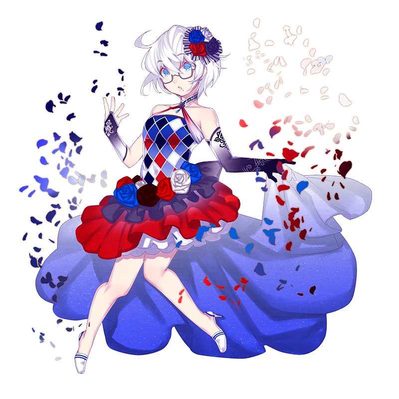 薔薇の花ドレス全身「赤、白、青、黒」